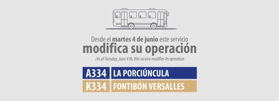 Servicio zonal A334 - K334 cambia un tramo de su recorrido