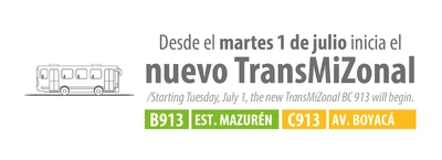 Nuevo servicio TransMiZonal B913 - C913