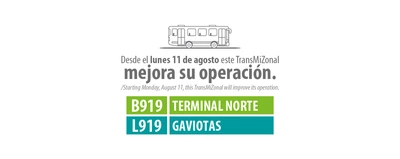 Servicio TransMiZonal B919 - L919 modifica su operación