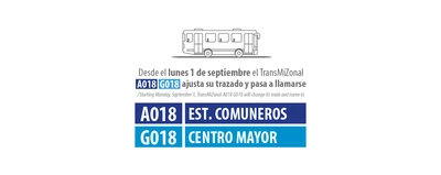 Servicio A018 Estación Comuneros - G018 Centro Mayor cambian su trazado