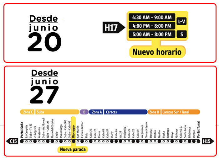Ajustes operacionales en servicios troncales H17 y C15 H15