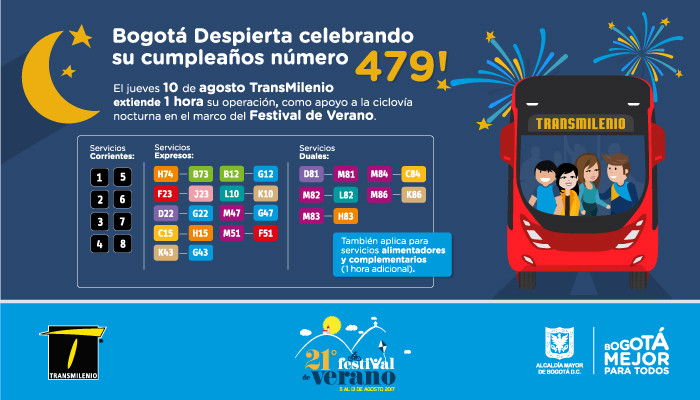 El jueves 10 de agosto TransMilenio extiende 1 hora su operaci&oacute;n