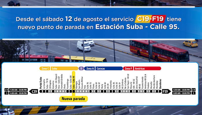 Servicio CF19 tendr&aacute; nueva parada en estaci&oacute;n suba calle 95