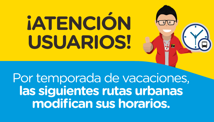 Modificaci&oacute;n de horarios  de algunas rutas urbanas por temporada de vacaciones