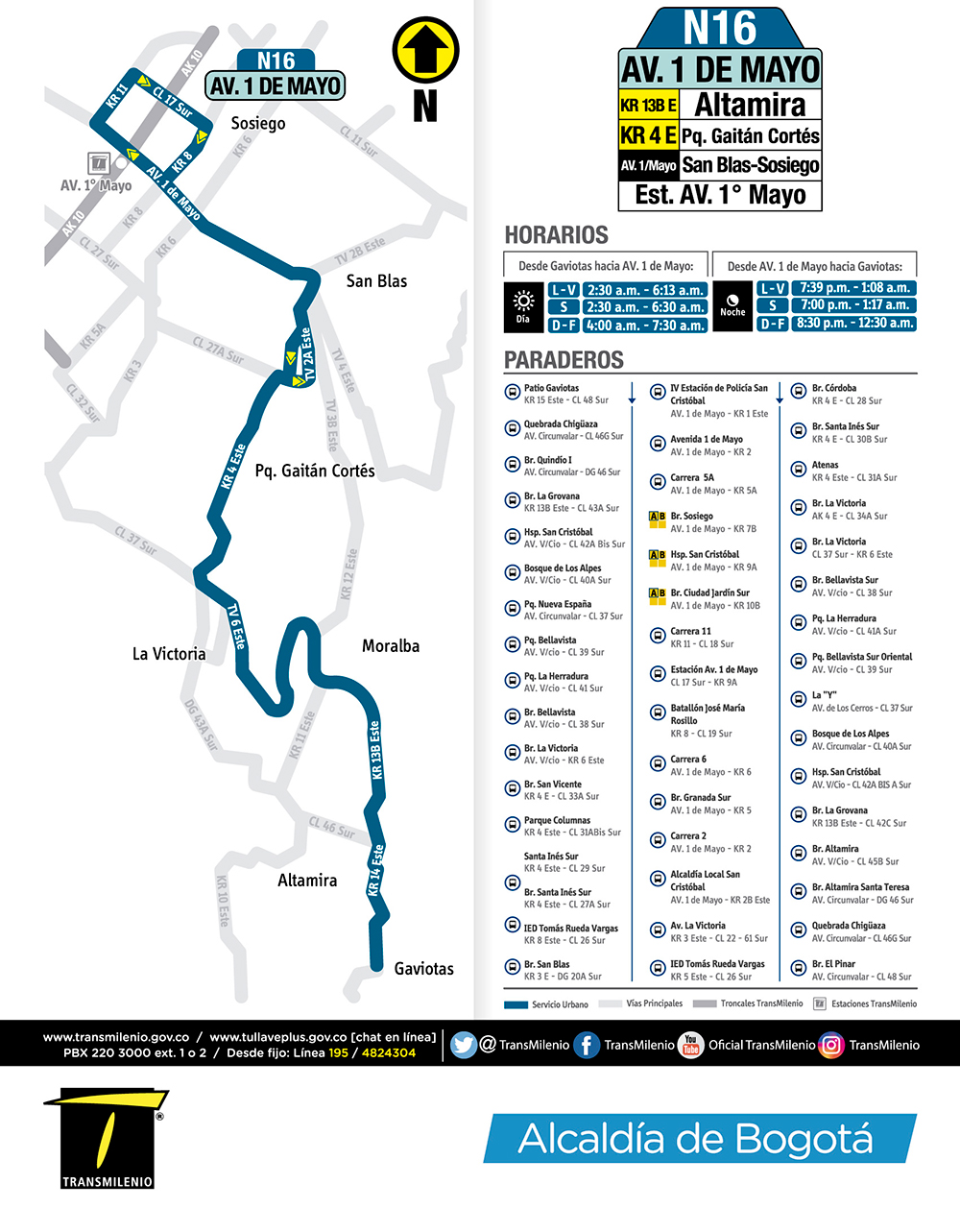 Información de la ruta N16 Información de la ruta N16