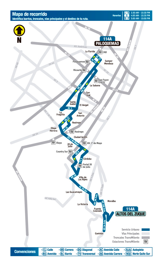 Mapa de la ruta 114A