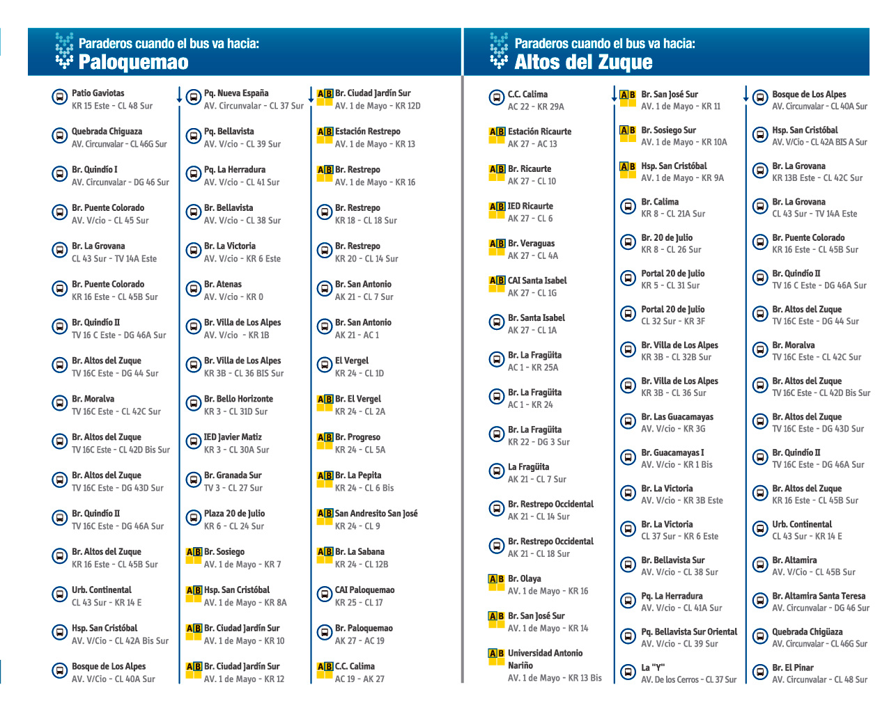 Paraderos de la ruta 114A