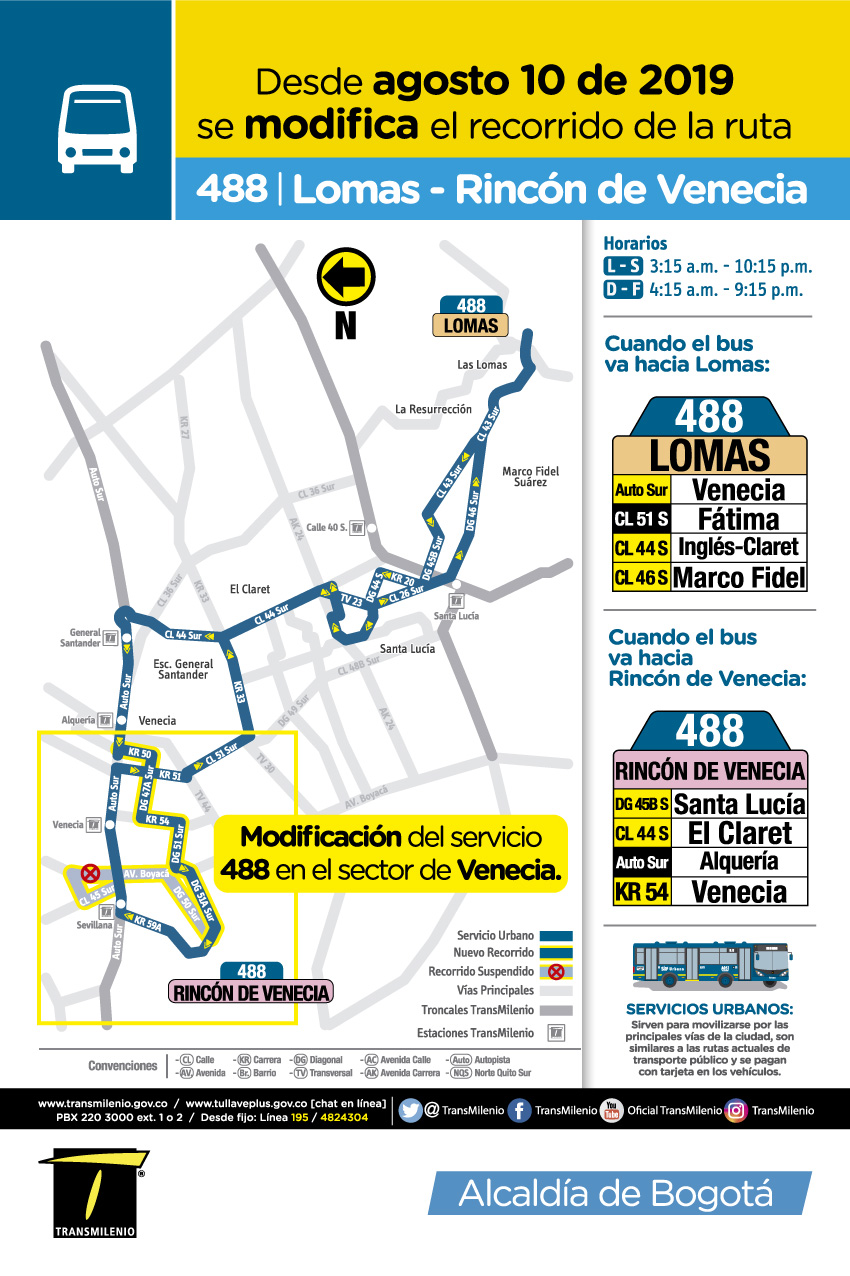Mapa de la ruta urbana 488 Novedad operacional