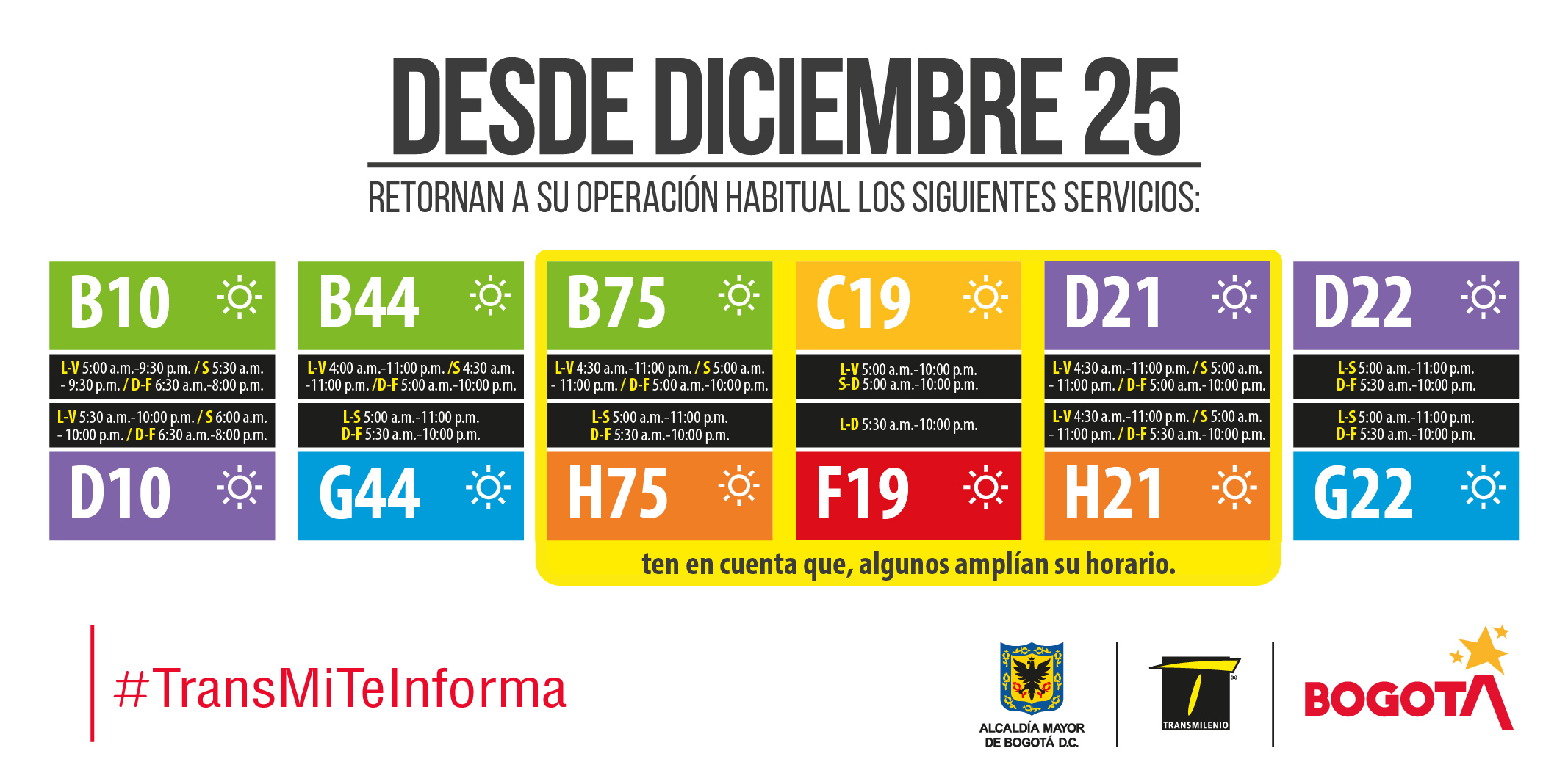 Rutas TransMilenio 25 diciembre
