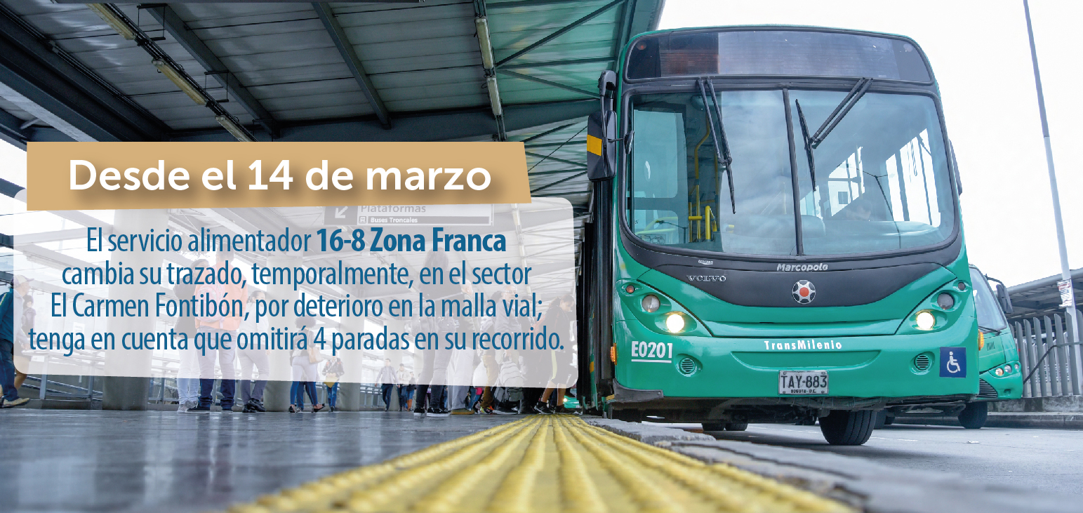 Servicio alimentador 16-8 Zona Franca cambia su trazado temporalmente