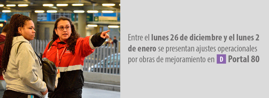 El Portal 80 tendr&aacute; ajustes operacionales por obras en la malla vial