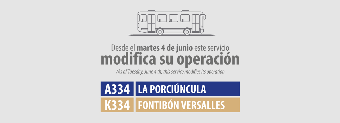 Servicio zonal A334 - K334 cambia un tramo de su recorrido